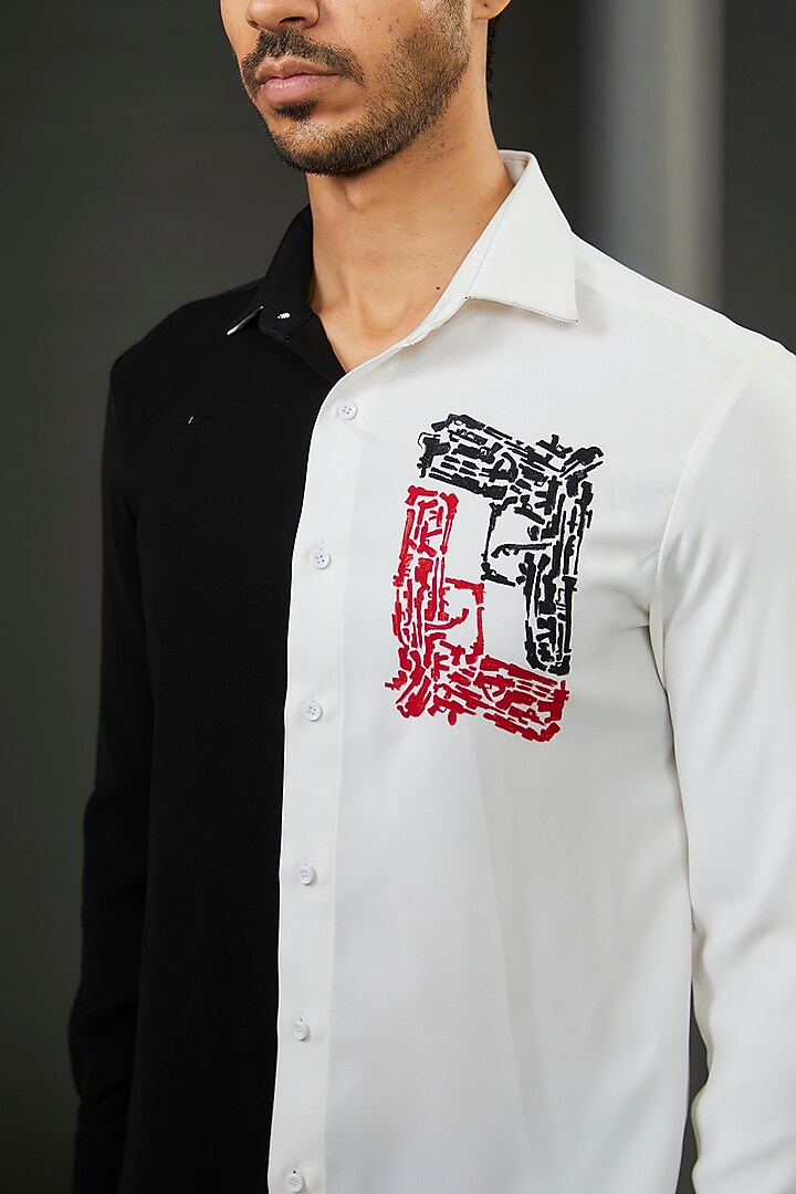 Black & White Japanese Fabric Gun Hand Painted Shirt by ZENITH COUTURE at Pernia's Pop Up Shop