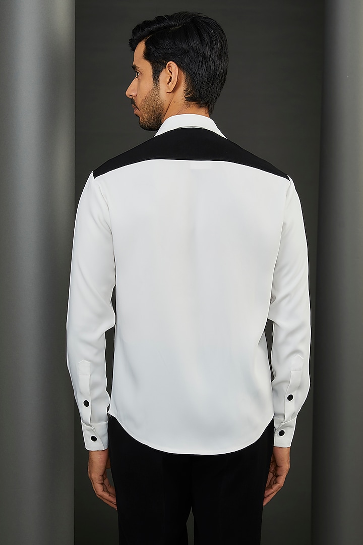 Black & White Japanese Fabric Hand Embroidered Shirt by ZENITH COUTURE at Pernia's Pop Up Shop