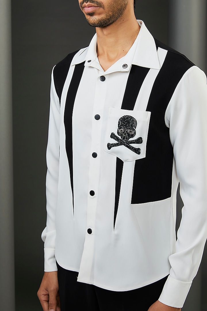 Black & White Japanese Fabric Hand Embroidered Shirt by ZENITH COUTURE at Pernia's Pop Up Shop