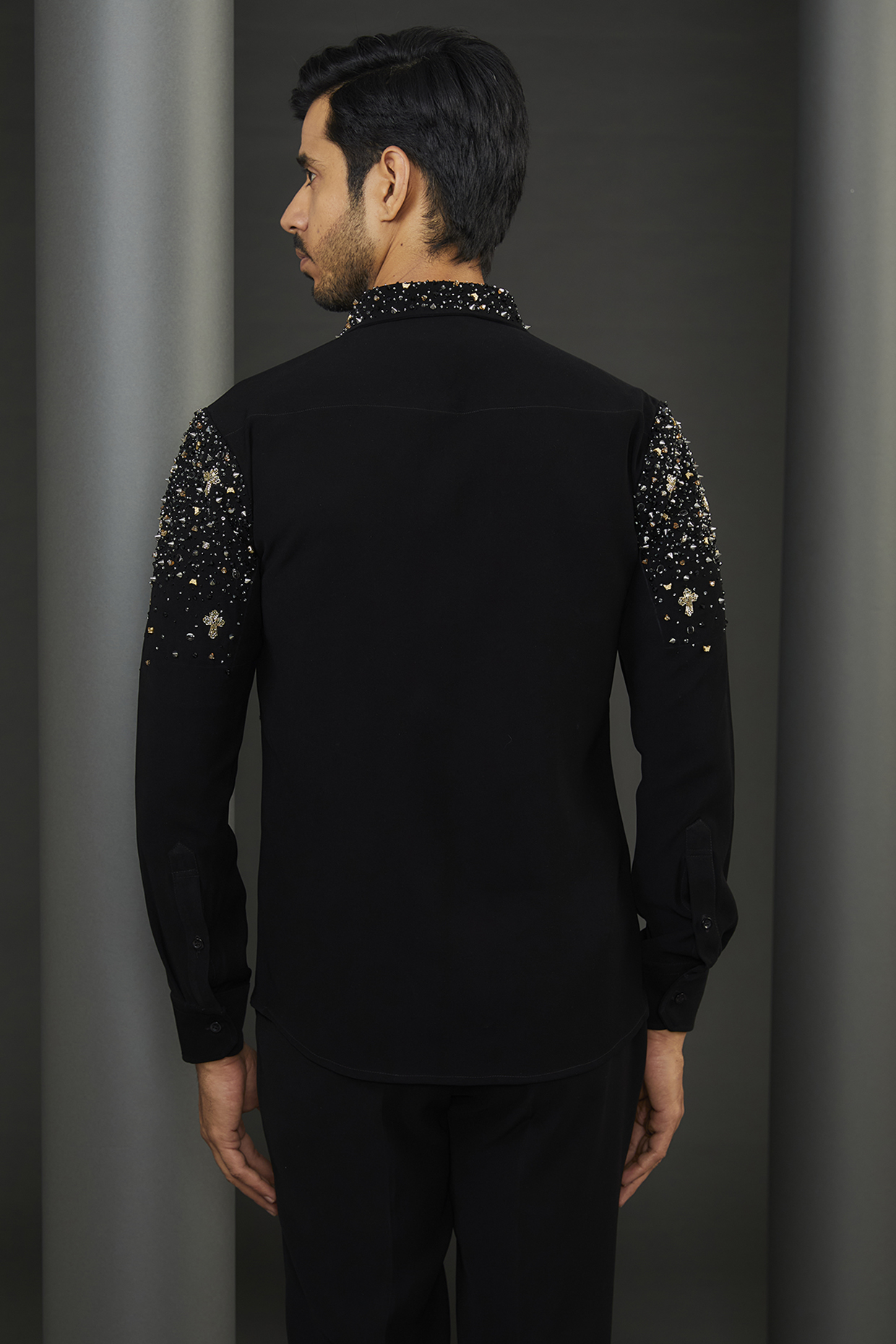 Black Japanese Fabric Metallic Embroidered Shirt by ZENITH