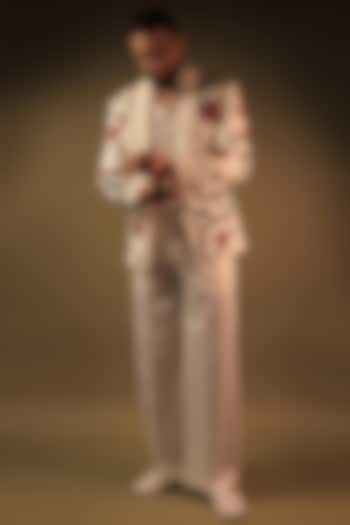 White Korean Lycra Embroidered & Hand Painted Tuxedo Set by ZENITH COUTURE at Pernia's Pop Up Shop