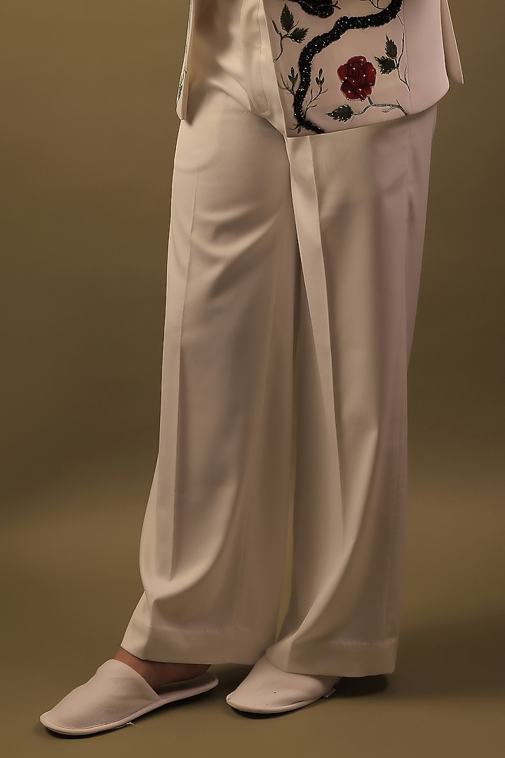 White Korean Lycra Embroidered & Hand Painted Tuxedo Set by ZENITH COUTURE at Pernia's Pop Up Shop