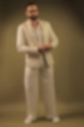 White Jacquard Cutdana Embroidered Tuxedo Set by ZENITH COUTURE at Pernia's Pop Up Shop