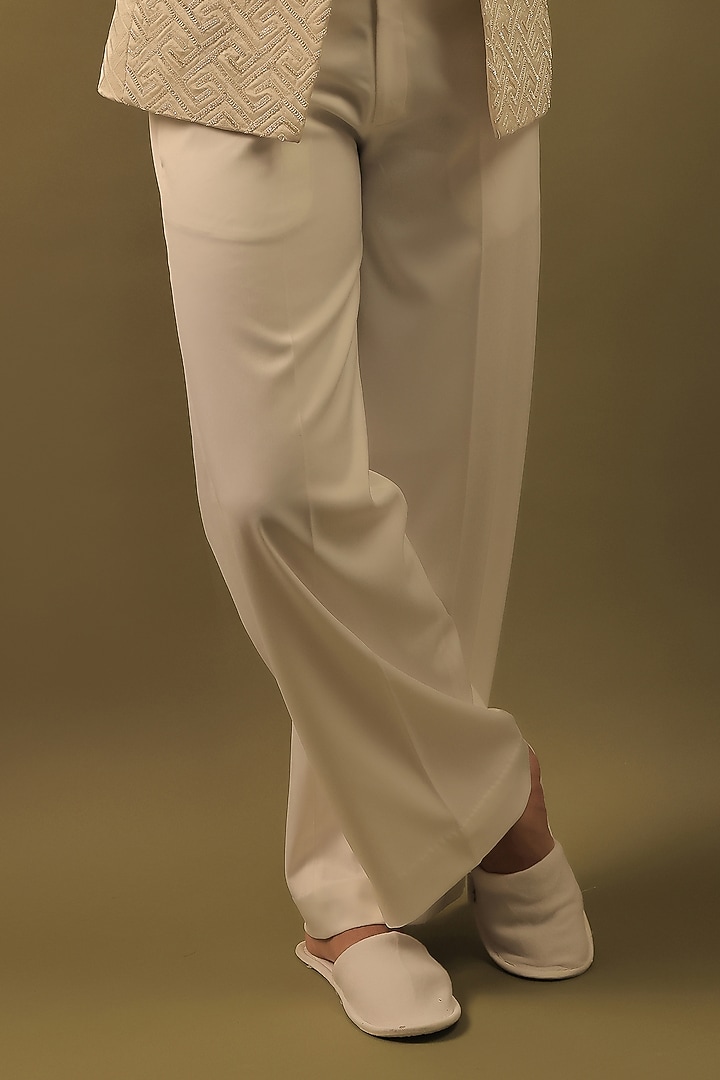 White Jacquard Cutdana Embroidered Tuxedo Set by ZENITH COUTURE at Pernia's Pop Up Shop