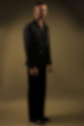 Black Korean Lycra Embellished & Hand Painted Tuxedo Set by ZENITH COUTURE at Pernia's Pop Up Shop