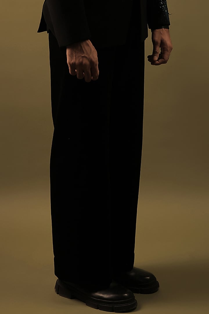 Black Korean Lycra Embellished & Hand Painted Tuxedo Set by ZENITH COUTURE at Pernia's Pop Up Shop
