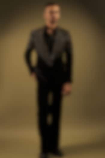 Black Velvet Cutdana Work Tuxedo Set by ZENITH COUTURE at Pernia's Pop Up Shop