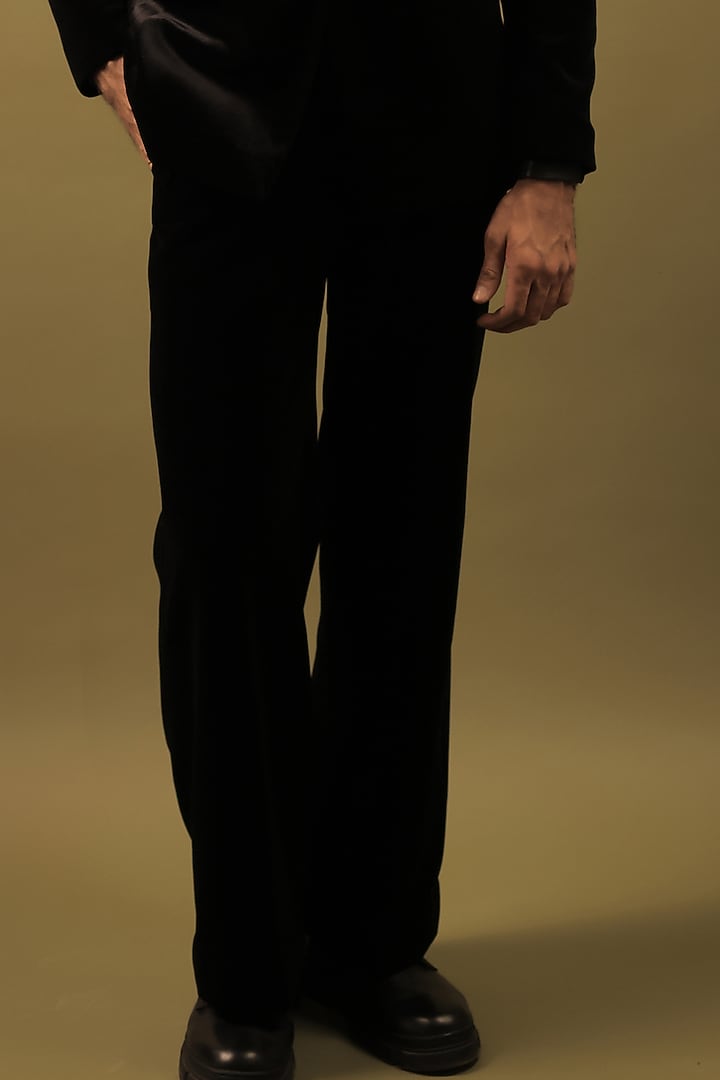 Black Velvet Cutdana Work Tuxedo Set by ZENITH COUTURE at Pernia's Pop Up Shop