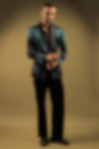 Black Korean Lycra Embellished & Hand Painted Tuxedo Set by ZENITH COUTURE at Pernia's Pop Up Shop