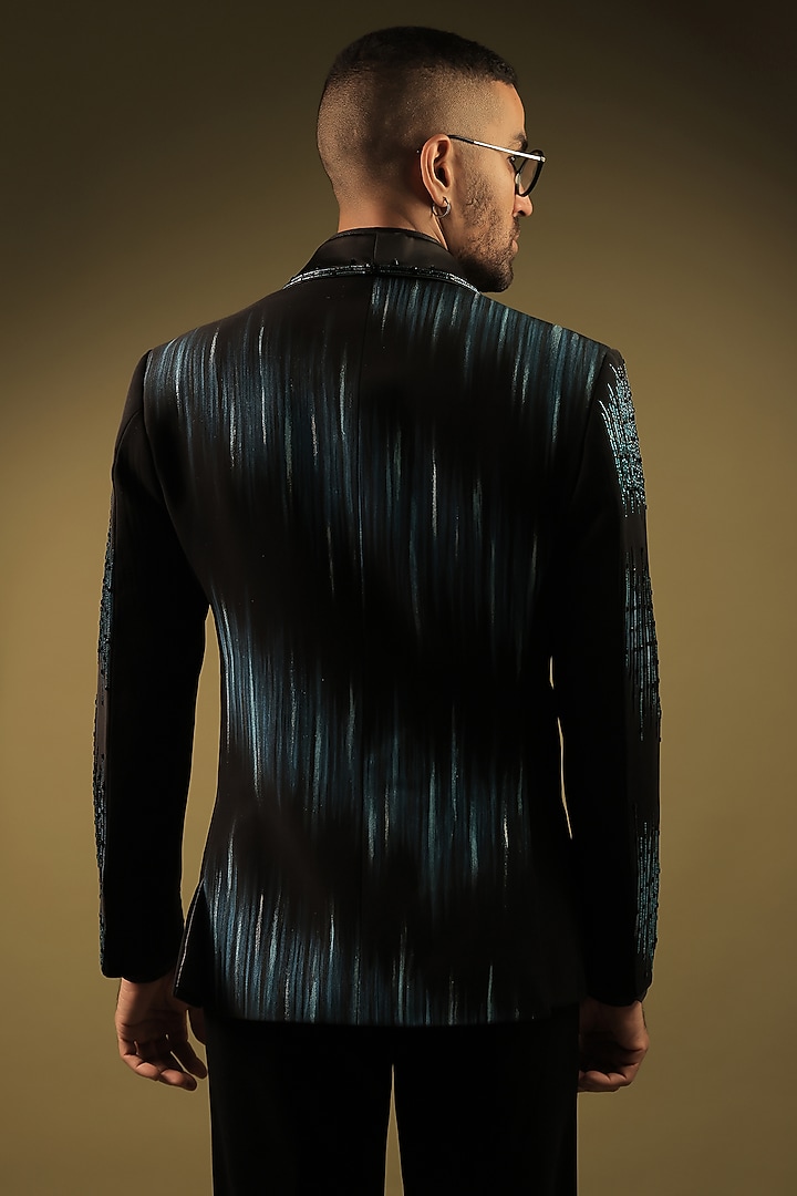 Black Korean Lycra Embellished & Hand Painted Tuxedo Set by ZENITH COUTURE at Pernia's Pop Up Shop
