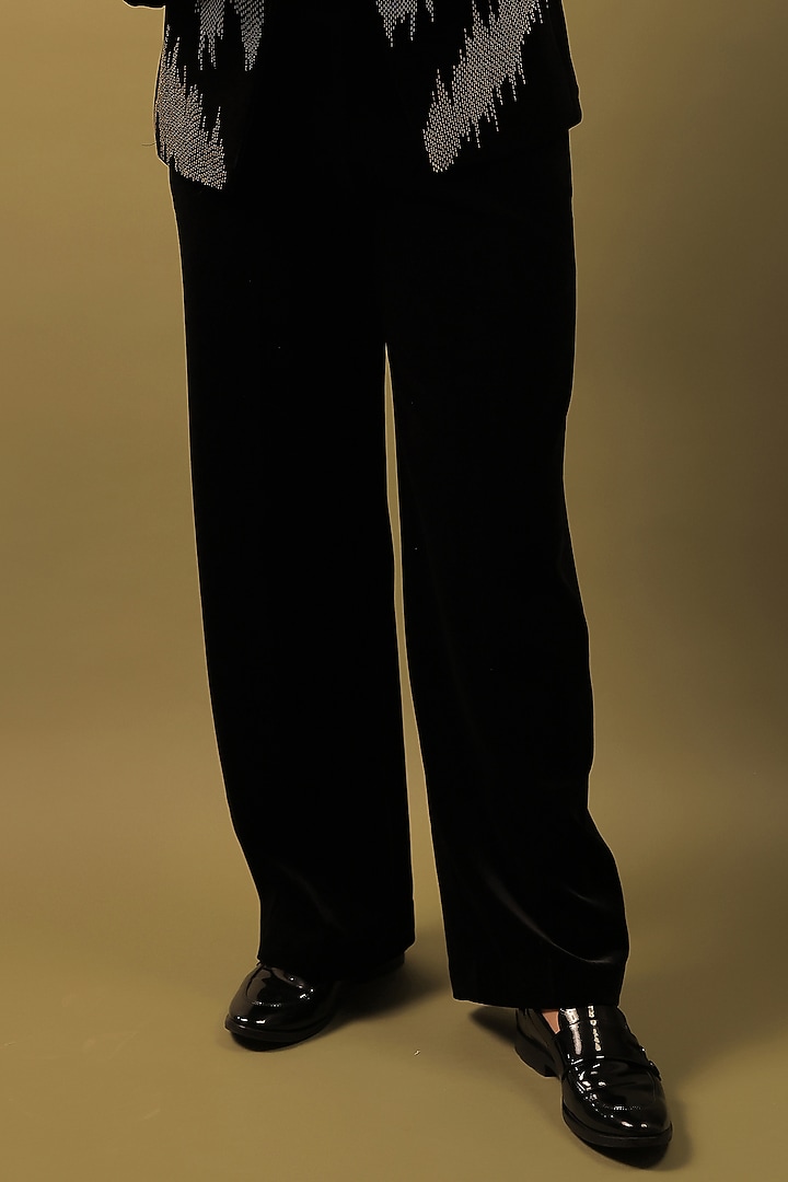Black Velvet Cutdana Embroidered Tuxedo Set by ZENITH COUTURE at Pernia's Pop Up Shop