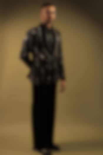 Black Velvet Embroidered Tuxedo Set by ZENITH COUTURE at Pernia's Pop Up Shop