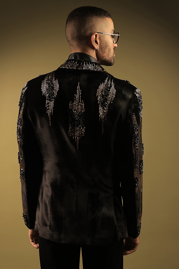 Black Velvet Embroidered Tuxedo Set by ZENITH COUTURE at Pernia's Pop Up Shop