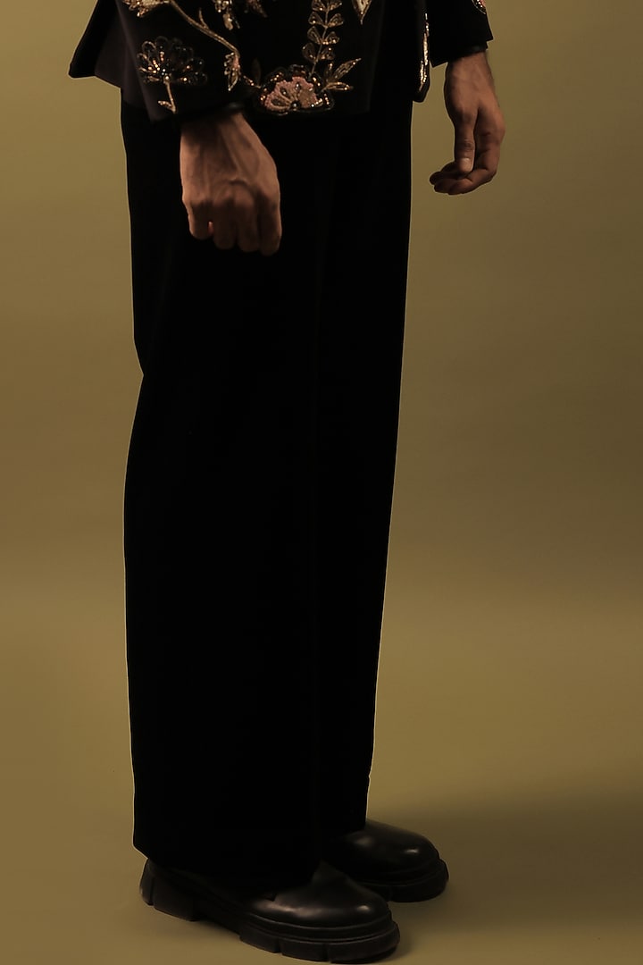 Black Velvet Cutdana Work Tuxedo Set by ZENITH COUTURE at Pernia's Pop Up Shop