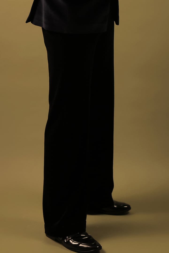 Navy Blue Velvet Cutdana Embellished Tuxedo Set by ZENITH COUTURE at Pernia's Pop Up Shop