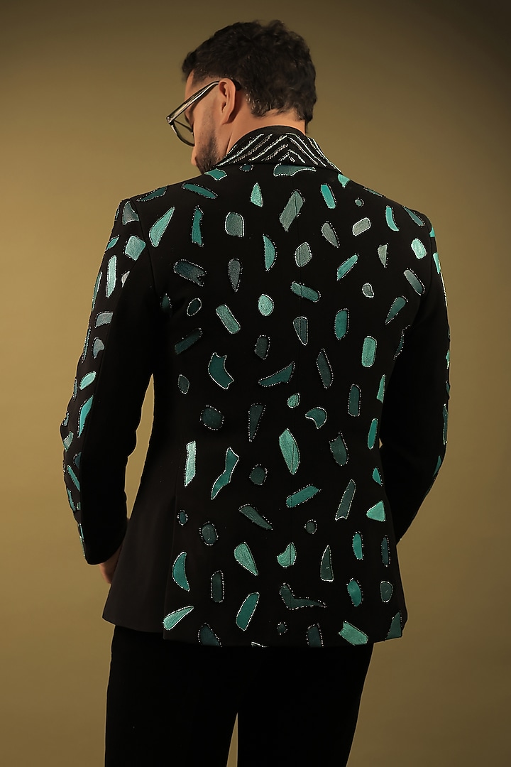 Black Korean Lycra Embellished & Hand Painted Tuxedo Set by ZENITH COUTURE at Pernia's Pop Up Shop