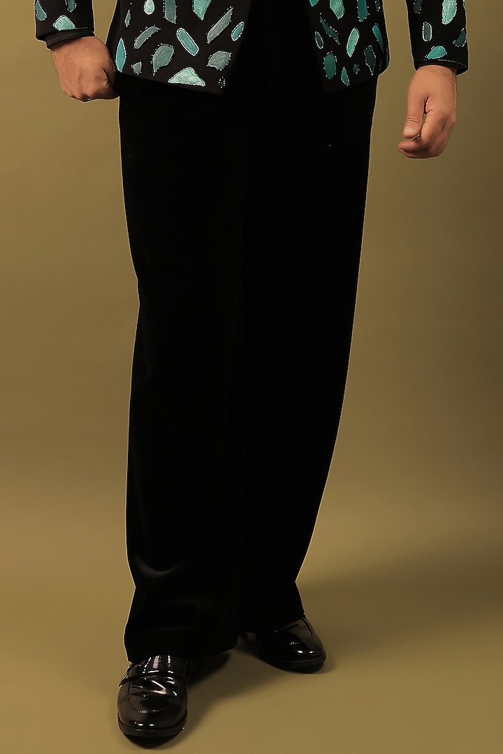 Black Korean Lycra Embellished & Hand Painted Tuxedo Set by ZENITH COUTURE at Pernia's Pop Up Shop