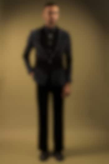 Black Velvet Crystal Embellished Tuxedo Set by ZENITH COUTURE at Pernia's Pop Up Shop