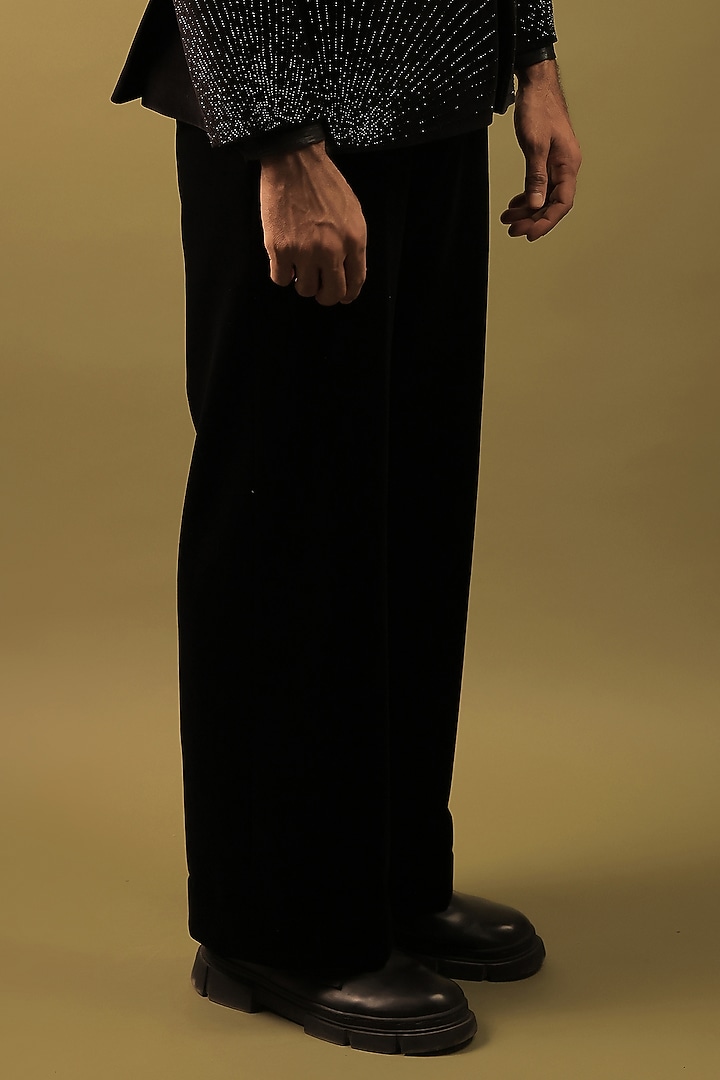 Black Velvet Crystal Embellished Tuxedo Set by ZENITH COUTURE at Pernia's Pop Up Shop