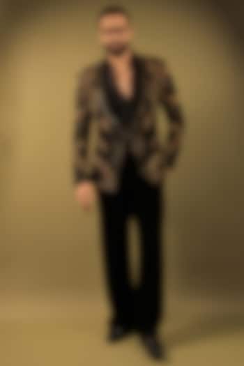 Black Korean Lycra Embellished & Hand Painted Tuxedo Set by ZENITH COUTURE at Pernia's Pop Up Shop