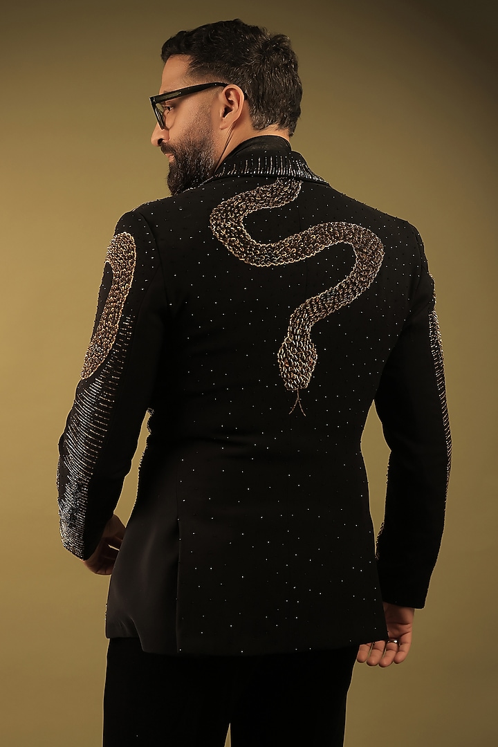Black Korean Lycra Embellished & Hand Painted Tuxedo Set by ZENITH