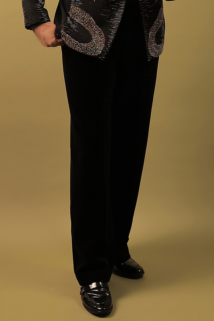 Black Korean Lycra Embellished & Hand Painted Tuxedo Set by ZENITH COUTURE at Pernia's Pop Up Shop