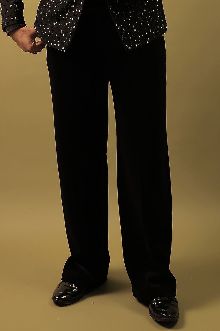 Black Korean Lycra Cutdana Embellished Tuxedo Set by ZENITH COUTURE at Pernia's Pop Up Shop
