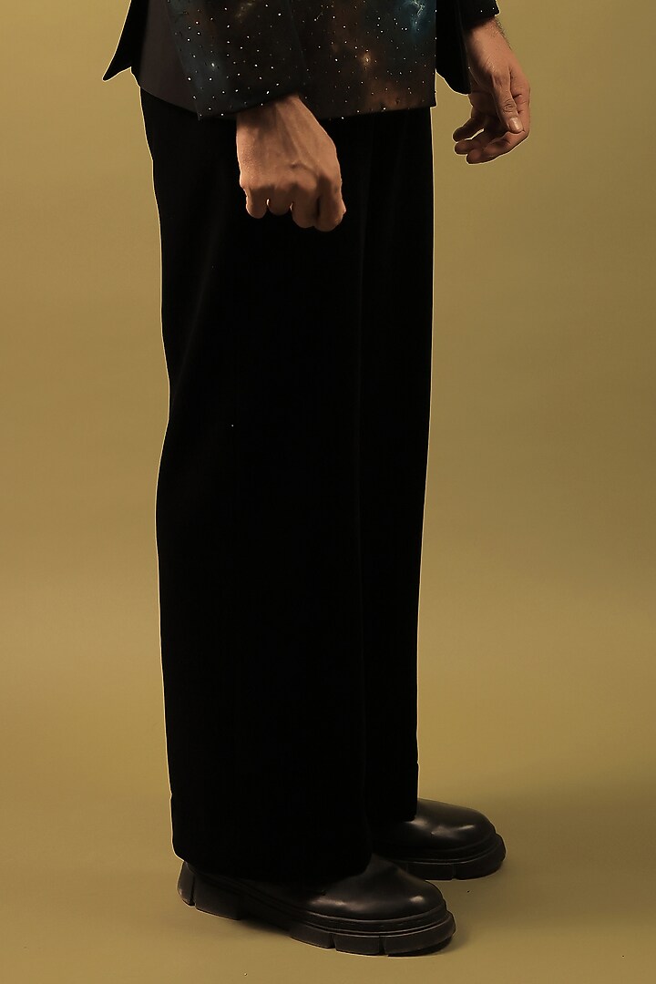 Black Korean Lycra Embellished & Hand Painted Groom Bandhgala Set by ZENITH COUTURE at Pernia's Pop Up Shop