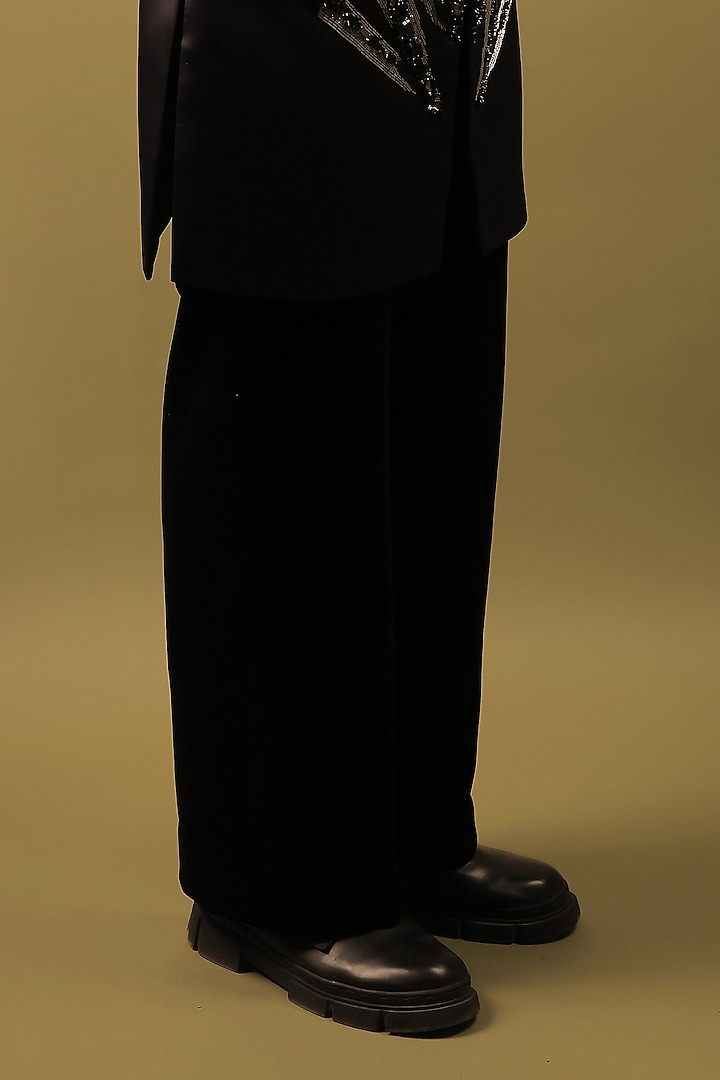 Navy Blue Satin Cutdana Embellished Indo-Western Set by ZENITH COUTURE at Pernia's Pop Up Shop