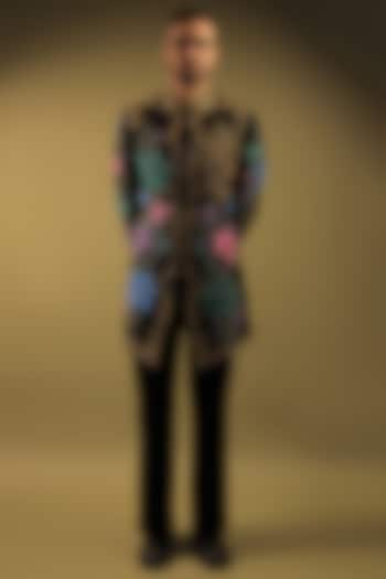 Black Korean Lycra Cutdana Embellished Indo-Western Set by ZENITH COUTURE at Pernia's Pop Up Shop