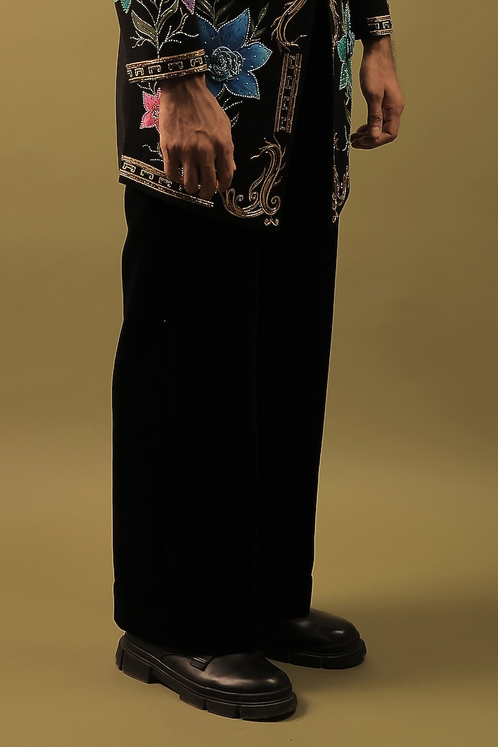 Black Korean Lycra Cutdana Embellished Indo-Western Set by ZENITH COUTURE at Pernia's Pop Up Shop