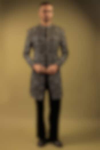 Black Korean Lycra Embellished & Hand Painted Indo-Western Set by ZENITH COUTURE at Pernia's Pop Up Shop