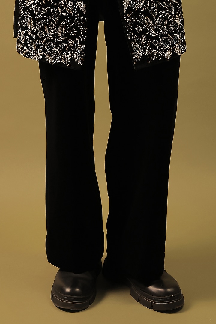 Black Korean Lycra Embellished & Hand Painted Indo-Western Set by ZENITH COUTURE at Pernia's Pop Up Shop