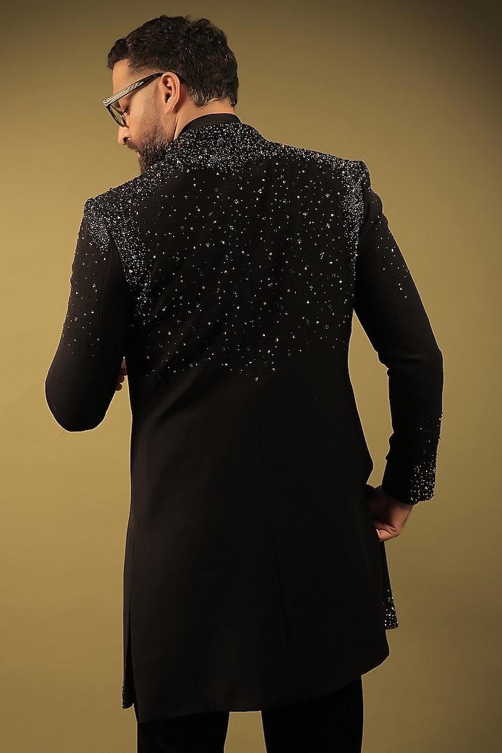 Black Velvet Cutdana Embellished Indo-Western Set by ZENITH COUTURE at Pernia's Pop Up Shop