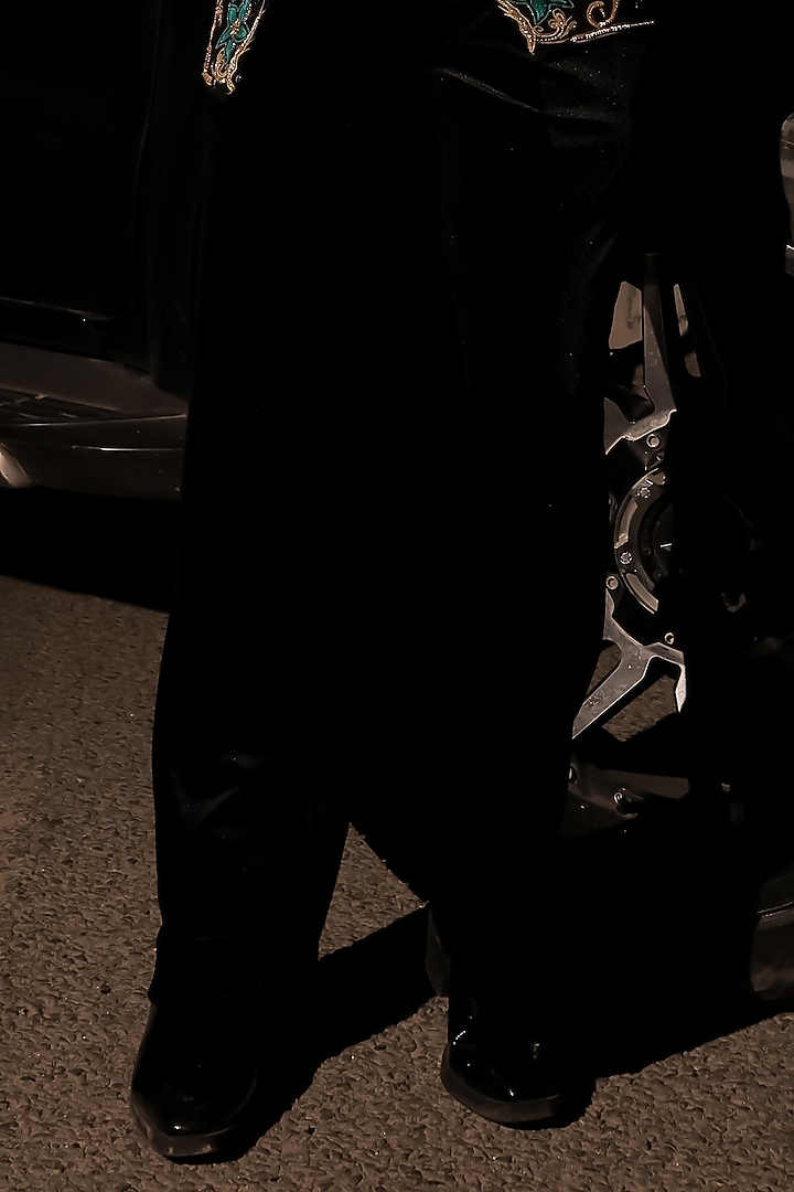 Black Korean Lycra Embellished & Hand Painted Tuxedo Set by ZENITH COUTURE at Pernia's Pop Up Shop