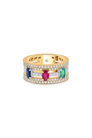 18Kt Rose Gold Finish Diamond & Oval-Cut Ruby Ring by ZEN DIAMOND