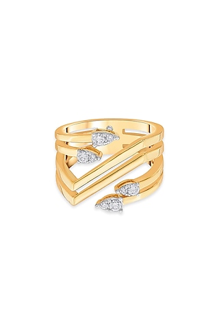 18kt Matte Rose Gold Finish Arrowhead Diamond Twin-Band Ring by ZEN DIAMOND