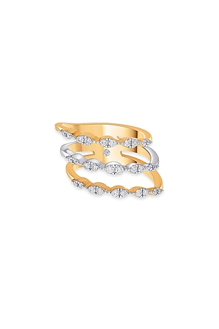 18kt Rose Gold Finish Diamond & Floral Motif Triple-Band Ring by ZEN DIAMOND