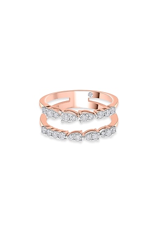 18kt Rose Gold Finish Petal-Like Motif Diamond Double-Band Ring by ZEN DIAMOND