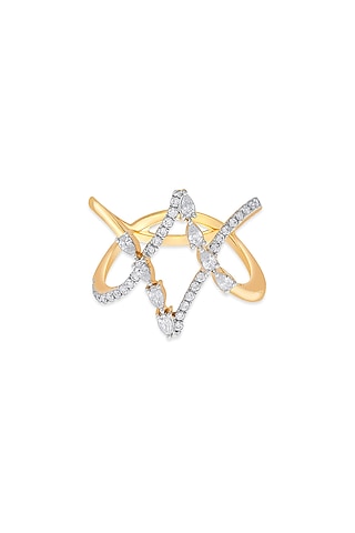 18kt Rose Gold Finish Diamond Criss-Cross Double-Band Ring by ZEN DIAMOND