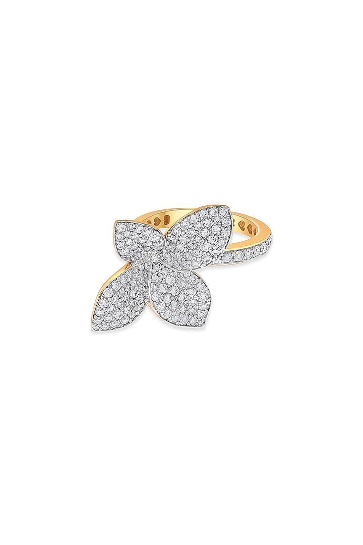 18kt Yellow Gold Finish Diamond & Five-Leaf Clover Motif Ring by ZEN DIAMOND at Pernia's Pop Up Shop