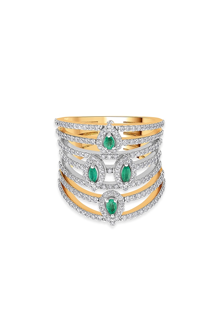 18kt Pink Gold Finish Diamond & Oval Emerald Seven-Band Ring by ZEN DIAMOND at Pernia's Pop Up Shop