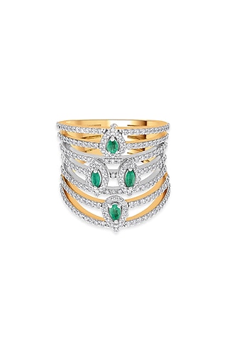 18kt Pink Gold Finish Diamond & Oval Emerald Seven-Band Ring by ZEN DIAMOND