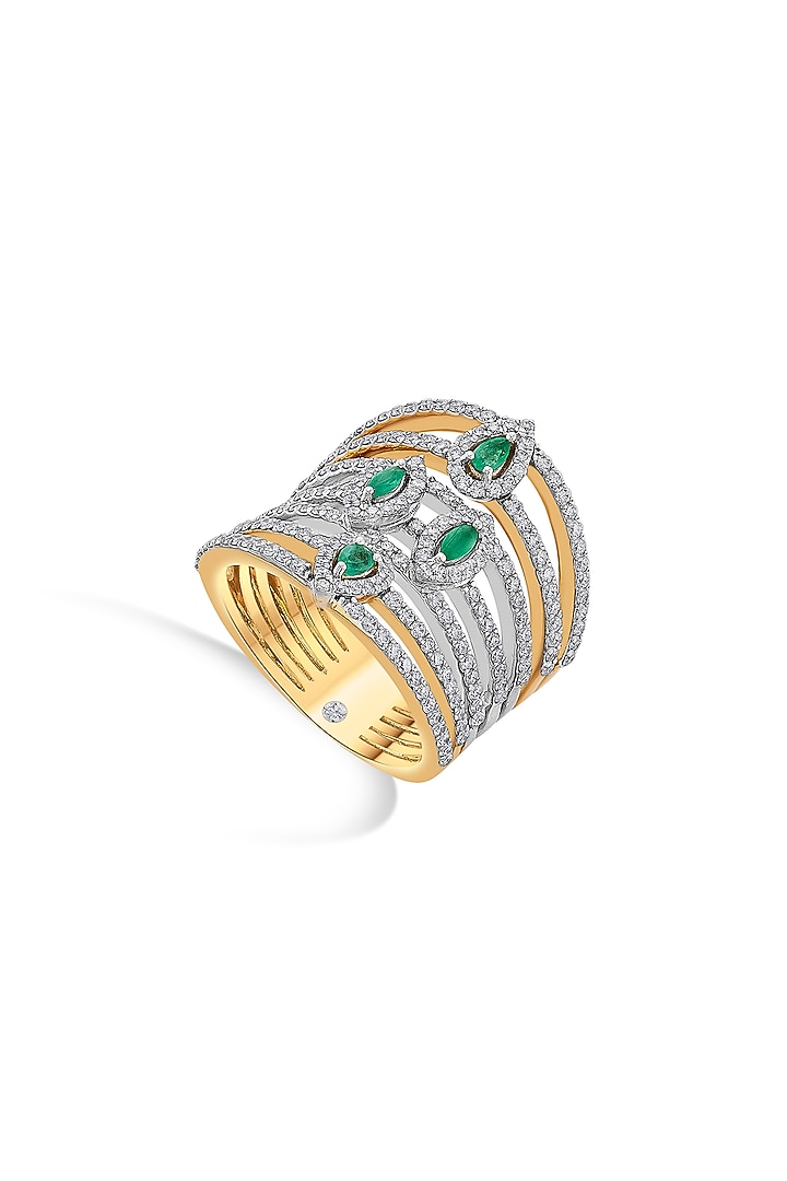 18kt Pink Gold Finish Diamond & Oval Emerald Seven-Band Ring by ZEN DIAMOND at Pernia's Pop Up Shop
