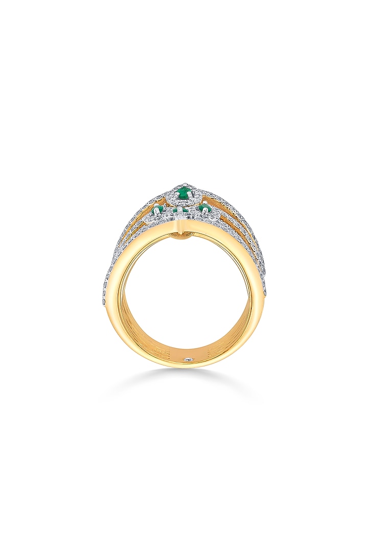 18kt Pink Gold Finish Diamond & Oval Emerald Seven-Band Ring by ZEN DIAMOND at Pernia's Pop Up Shop