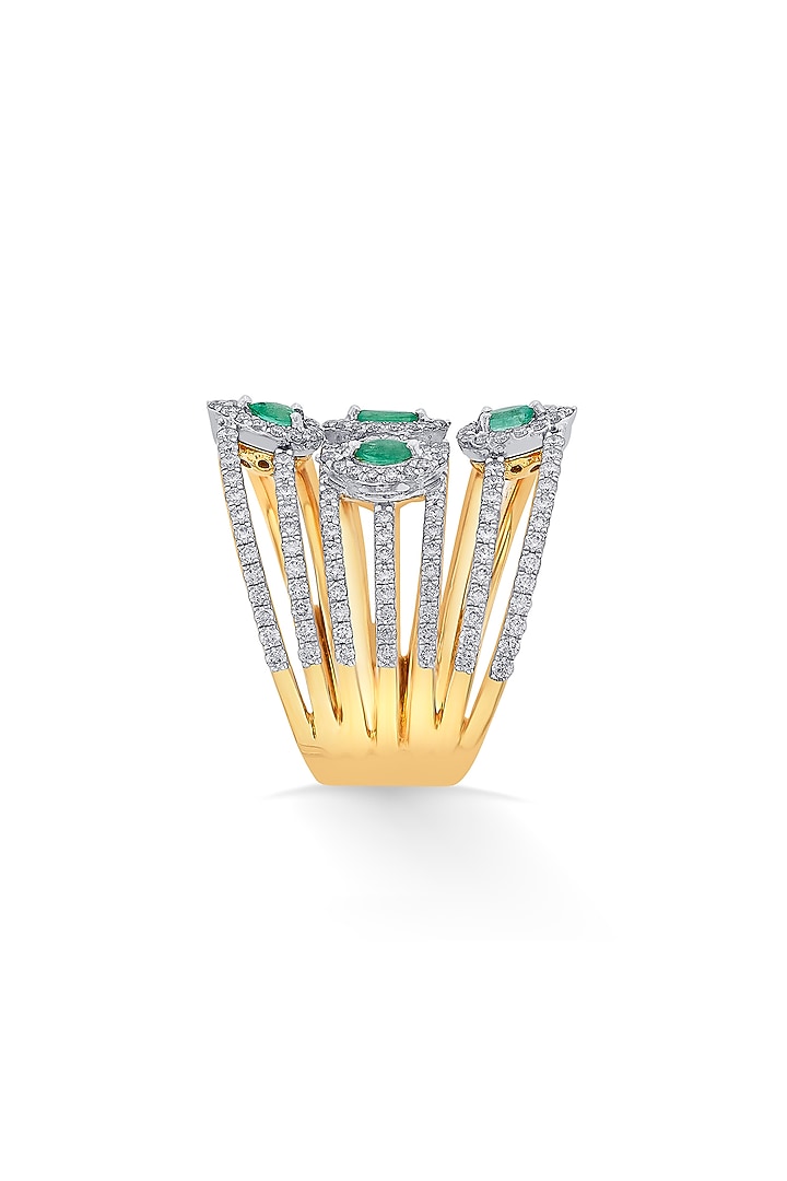 18kt Pink Gold Finish Diamond & Oval Emerald Seven-Band Ring by ZEN DIAMOND at Pernia's Pop Up Shop