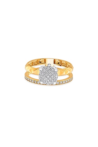 18kt Matte Rose Gold Finish Diamond Cluster Double Band Ring by ZEN DIAMOND