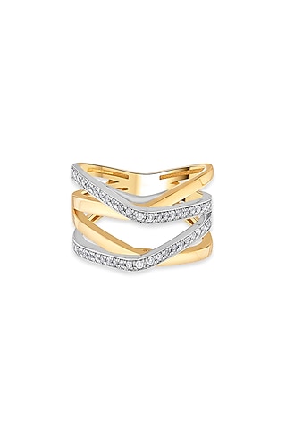 18kt Two-Tone Finish Diamond Double Band Ring by ZEN DIAMOND