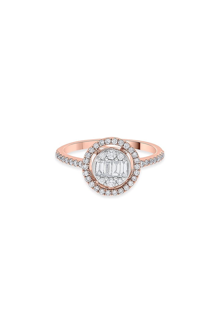 18kt Rose Gold Finish Round & Baguette-Cut Diamond Halo Ring by ZEN DIAMOND at Pernia's Pop Up Shop