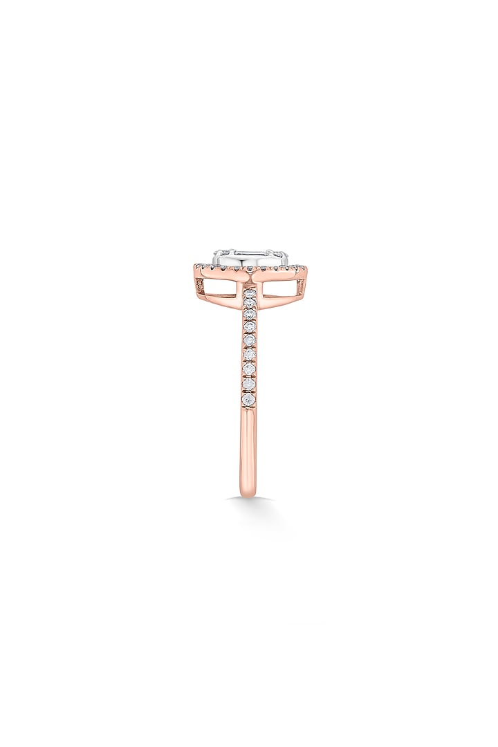 18kt Rose Gold Finish Round & Baguette-Cut Diamond Halo Ring by ZEN DIAMOND at Pernia's Pop Up Shop